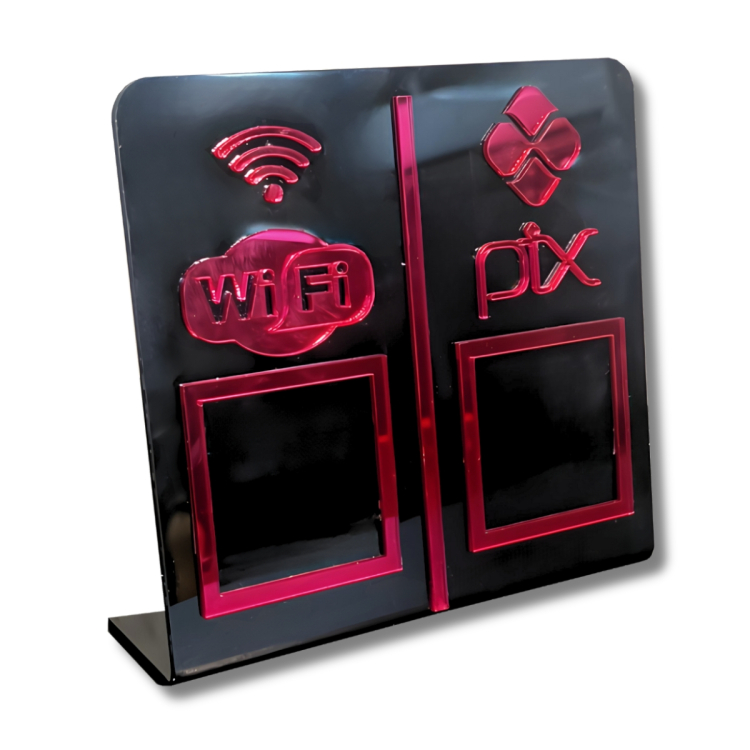 Expositor QR Code WI-FI - PIX Conjunto - Preto com Vermelho 1
