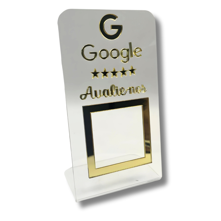 Expositor AVALIAÇOES GOOGLE - Cristal com Dourado
