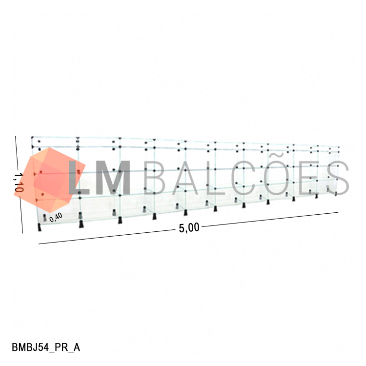 Balcão Atendimento De Vidro C/ Porta Bijuterias – 5,00 X 1,10 X 0,40 1