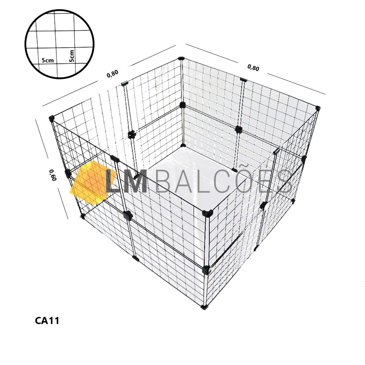 Cercadinho Para Animais Tela Aramada 0,80 x 0,60 x 0,80