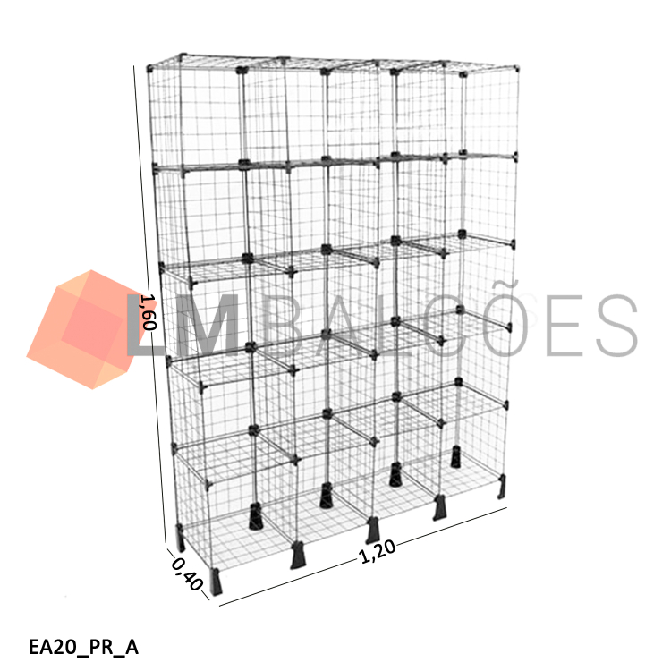Estante Aramada Preta - 1,20 X 1,60 X 0,40m 1