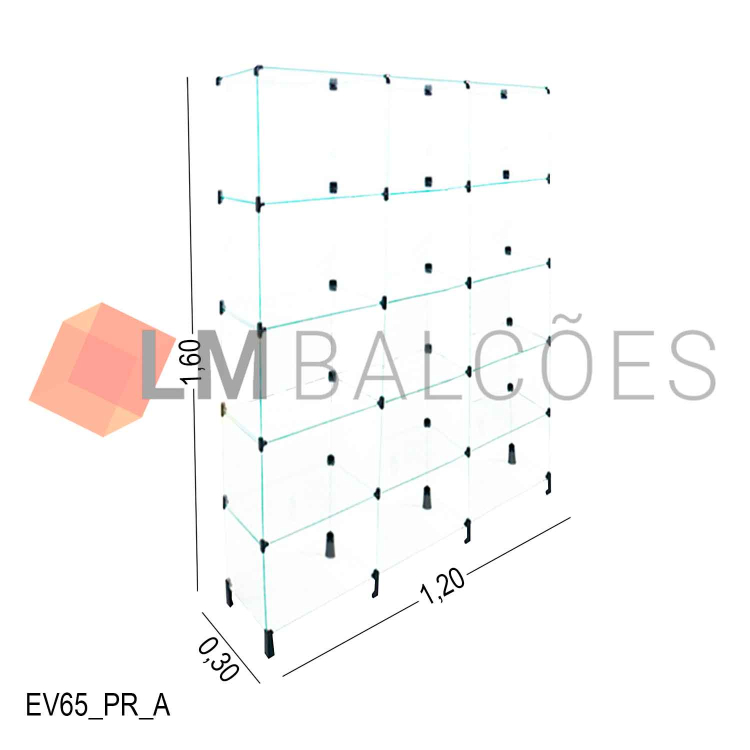 Estante de Vidro 1,20 x 1,60 x 0,30 1