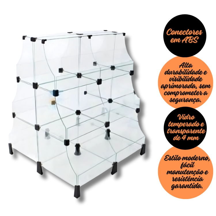 Gôndola Pirâmide de Vidro - C/ Conectivo Preto - 0,60 x 1,00 x 0,80m 1