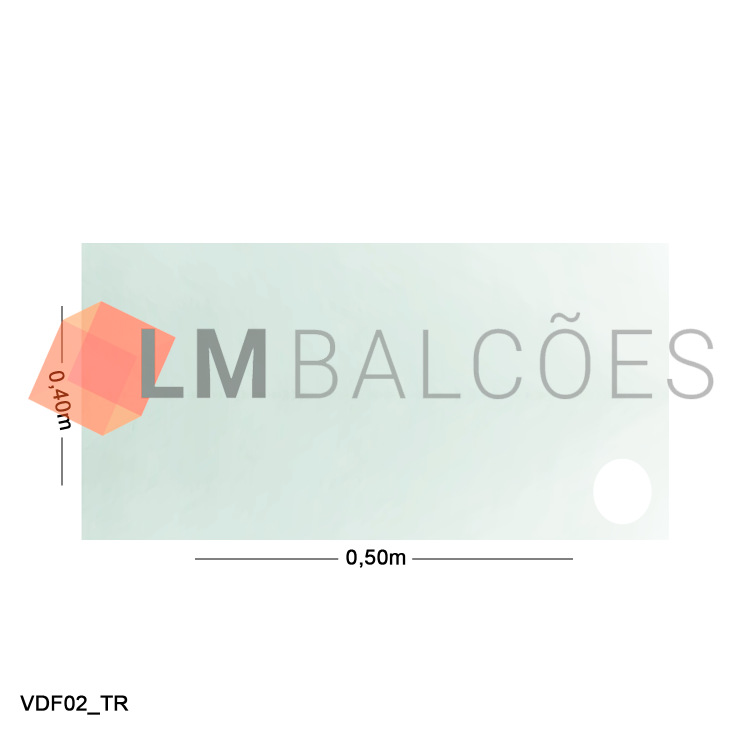 Vidro Modulado 4mm c/ Furo - 0,40 x 0,50m - Incolor